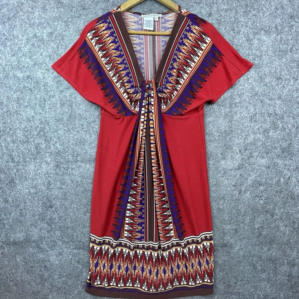 Maggy London Dress Womens 6 Red Geometric Stretch Flowy Mini‎